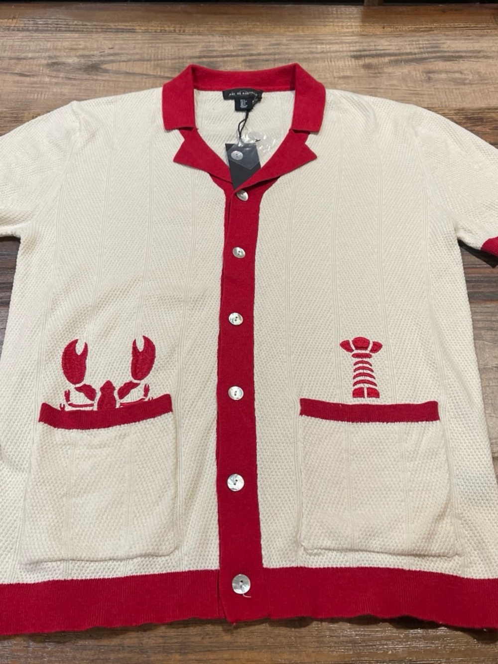 Art of Rhetoric Cream Knit Cardigan with Red Trim